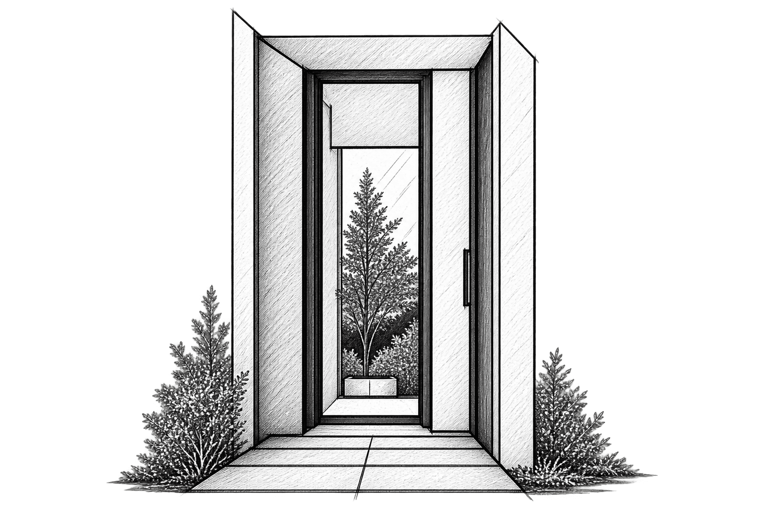 Sketch of an entrance doorway and hallway