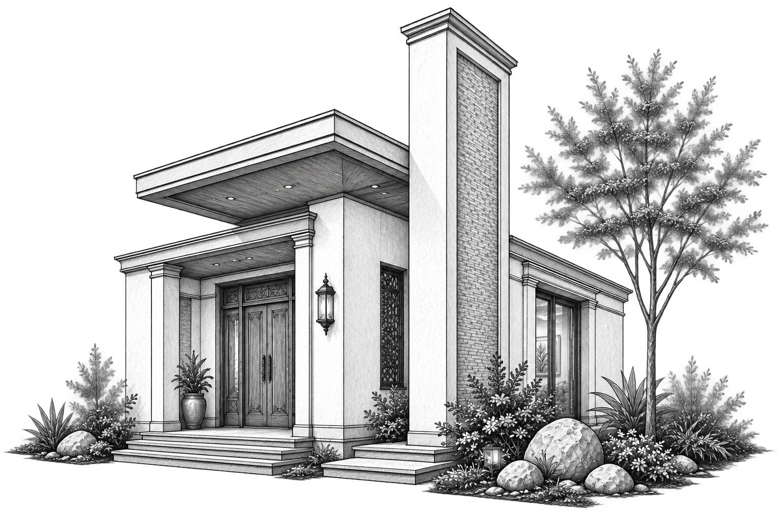 Isometric architectural sketch